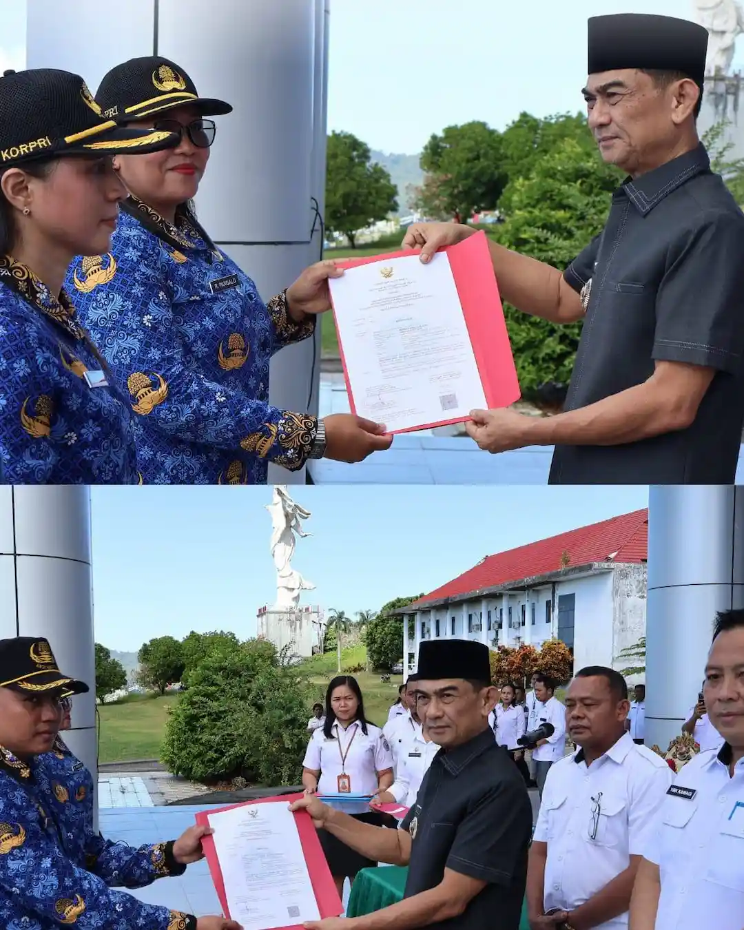 Bupati Kepulauan Talaud Welly Titah menyerahkan SK PPPK paruh waktu secara simbolis di halaman Kantor Bupati mediasulut.id