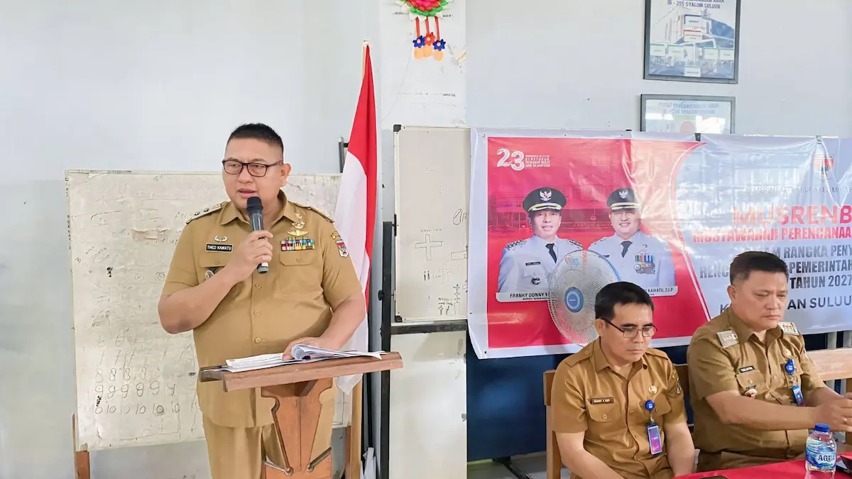 Wakil Bupati Minahasa Selatan Theodorus Kawatu membuka Musrenbang RKPD 2027 Kecamatan Suluun Tareran di Aula GMIM Syalom Desa Suluun IV mediasulut.id