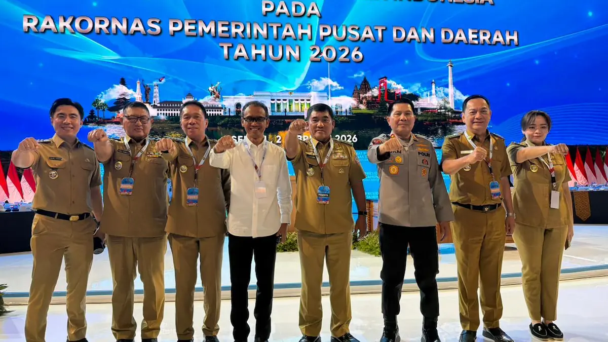 Kebersamaan para kepala daerah dan Forkopimda dalam Rakornas Pemerintah Pusat dan Daerah Tahun 2026 di Sentul Bogor mediasulut.id