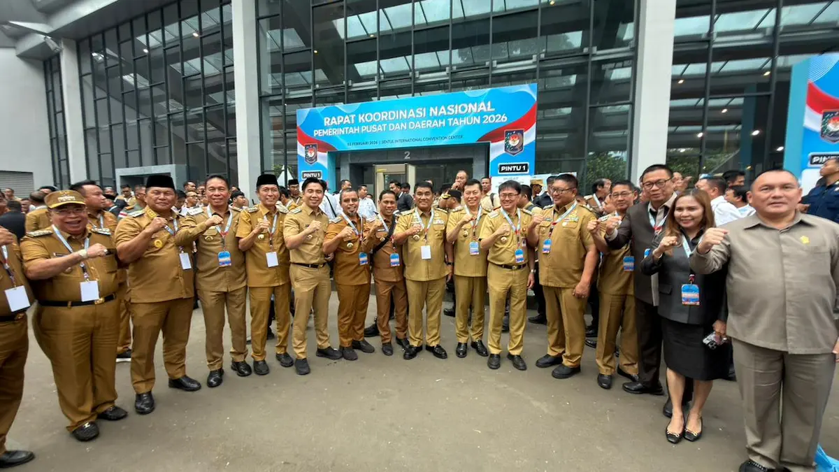 Kebersamaan para kepala daerah saat menghadiri Rapat Koordinasi Nasional Pemerintah Pusat dan Daerah Tahun 2026 di Sentul International Convention Center Bogor mediasulut.id