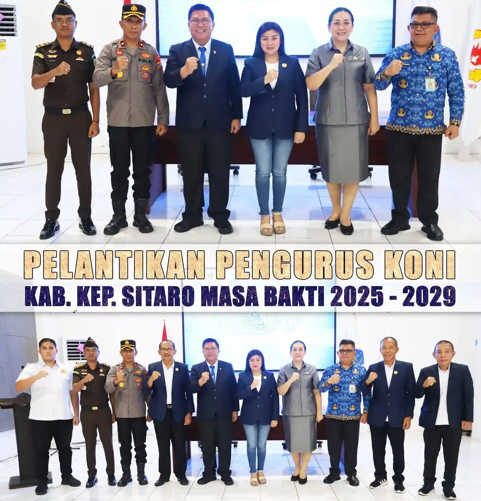 Ketua KONI Sulut dan Sitaro foto bersama di Kantor Bupati Sitaro mediasulut.id