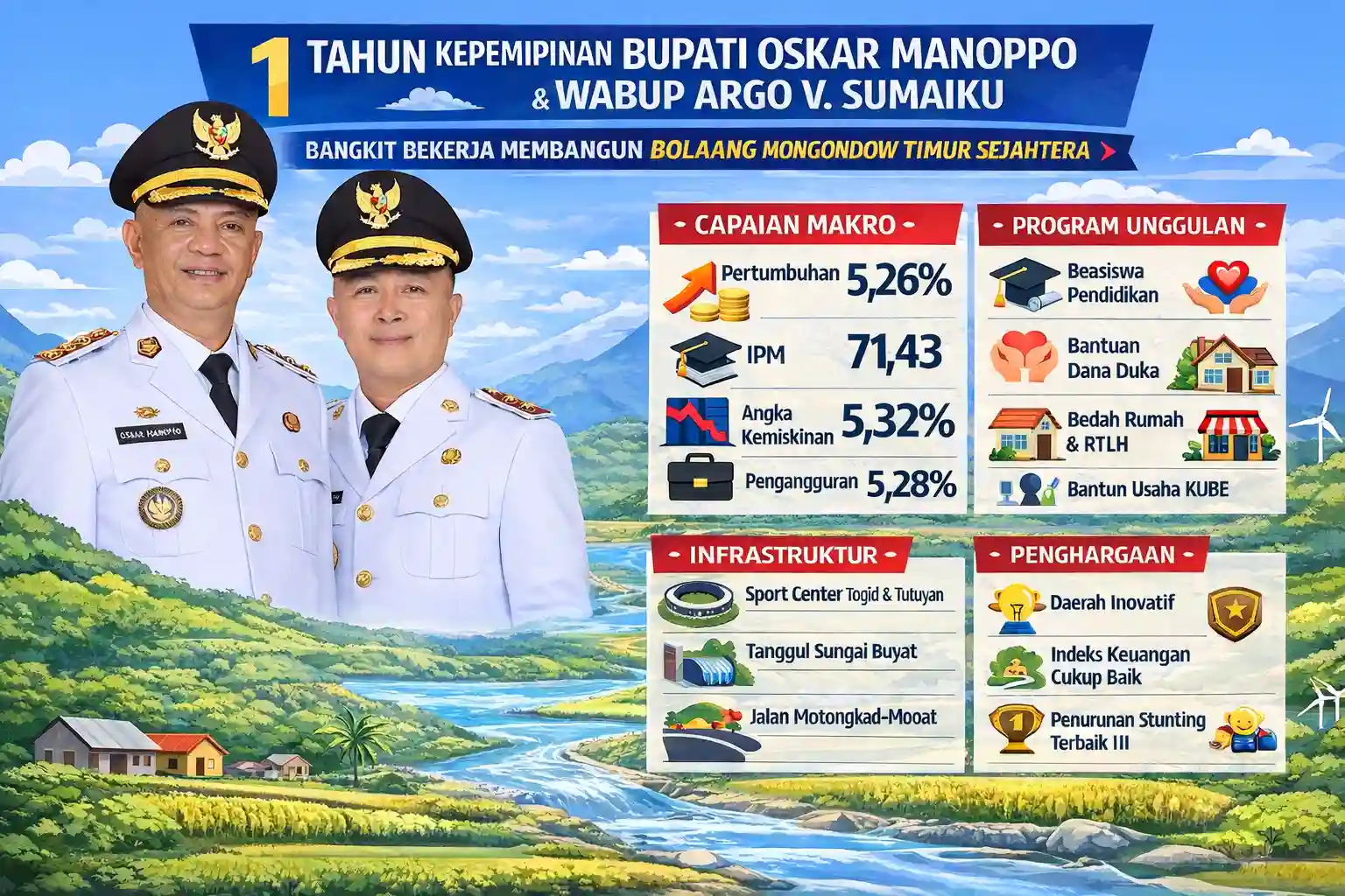 Infografik Capaian satu tahun Pemkab Boltim Oskar Argo 2026 mediasulut.id