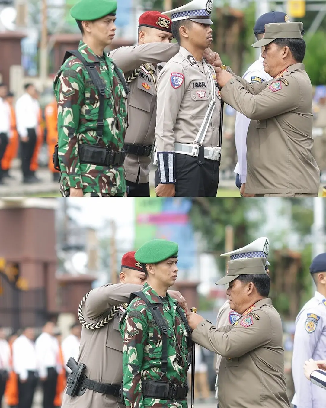 Gubernur Yulius Selvanus menyematkan tanda Operasi Ketupat kepada anggota TNI dan Polri