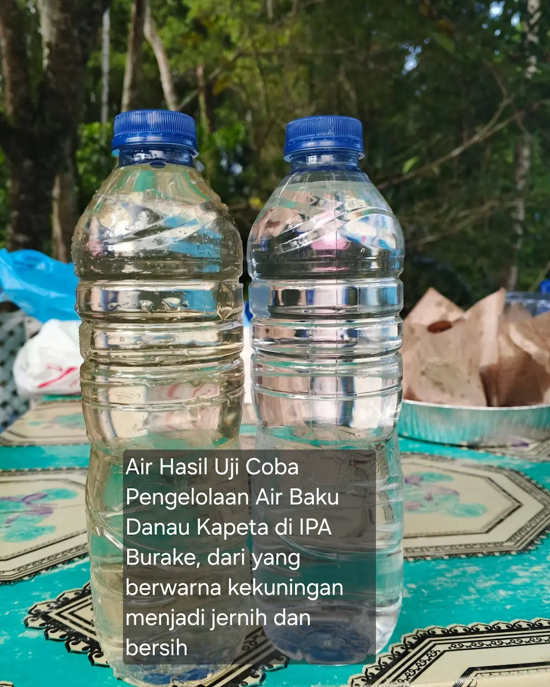 Air hasil uji Danau Kapeta di IPA Burake tampak jernih