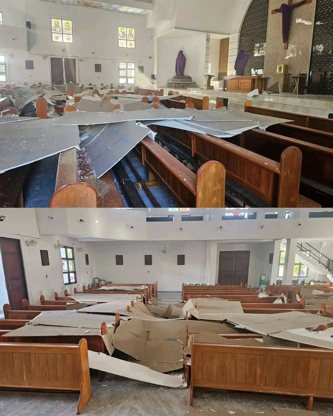 plafon gereja rumengkor runtuh akibat gempa sulawesi utara