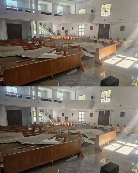 interior gereja katolik rumengkor rusak akibat gempa sulawesi utara