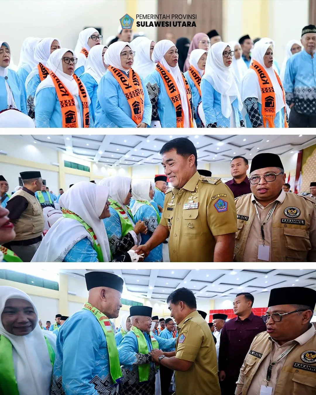 Jemaah haji Sulut 2026 mengenakan atribut sebelum keberangkatan