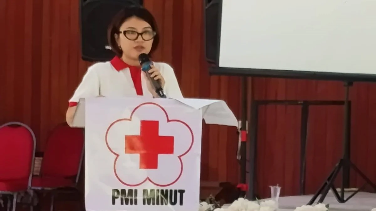 Kristi Arina memberikan sambutan dalam Musyawarah Kabupaten PMI Minut di Kalawat